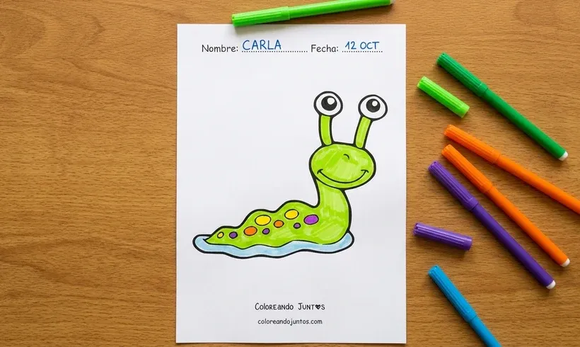 Drawing of a cartoon slug colored with markers