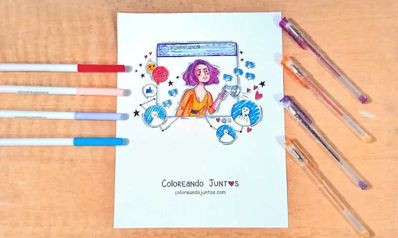 Drawing of a girl on social media colored by Coloring Together