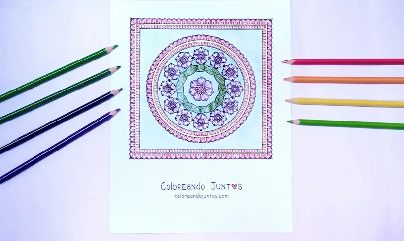 Square mandala drawing colored by Coloring Together