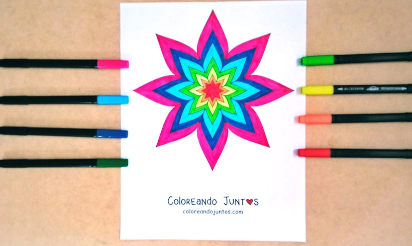 Star-shaped mandala drawing colored by Coloring Together