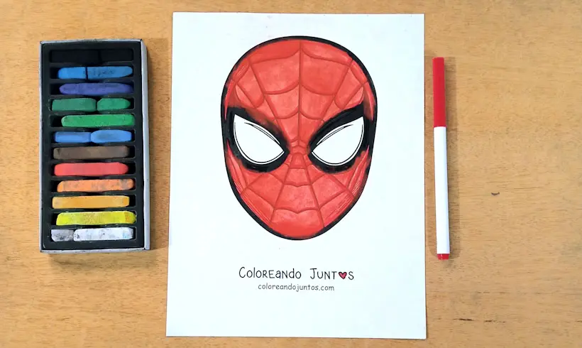 Drawing of a Spiderman mask colored by Coloring Together