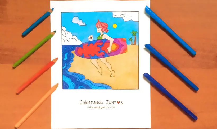 Drawing of a surfer colored by Coloring Together