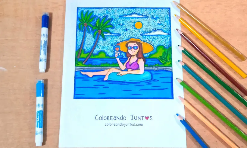 Drawing of a swimming pool colored by Coloring Together