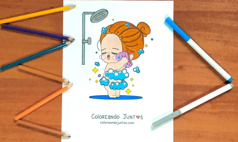 Drawing of a girl taking a bath colored by Coloring Together