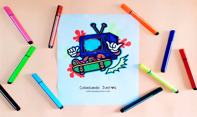 Drawing of a television colored by Coloring Together