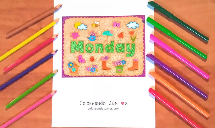 Drawing of a day of the week in English colored by Coloring Together