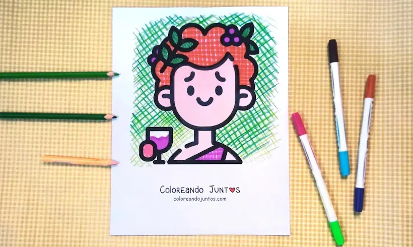 Drawing of the god Dionysus colored by Coloring Together