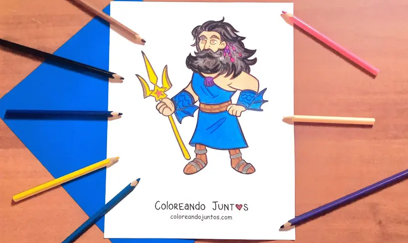 Poseidon, god of the sea, drawing colored by Coloring Together