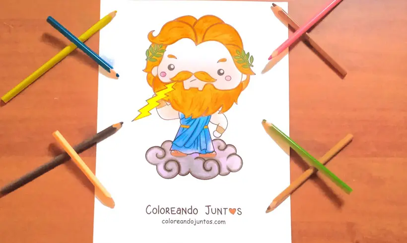 Drawing of the god Zeus colored by Coloring Together