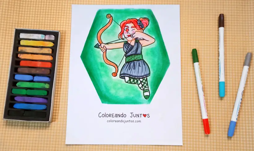 Drawing of the goddess Artemis colored by Coloring Together