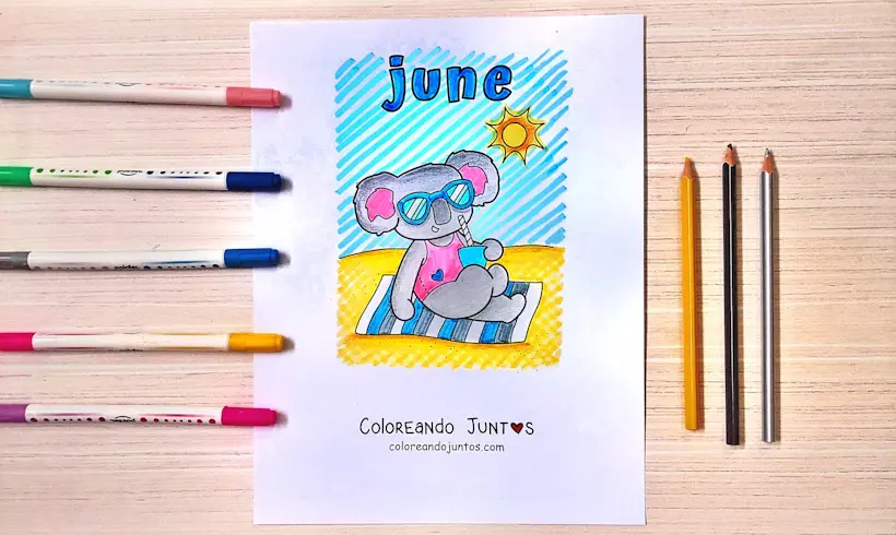 June in English drawing colored by Coloring Together