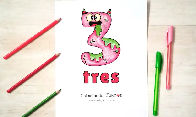 Drawing of the number 3 colored by Coloring Together