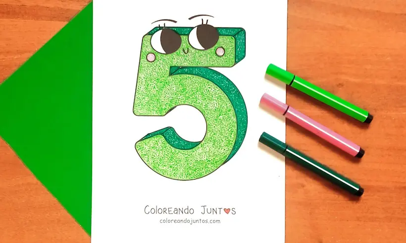 Drawing of the number 5 colored by Coloring Together