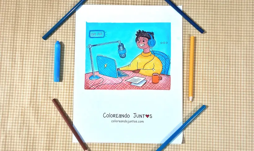 Drawing of a guy on the radio colored by Coloring Together