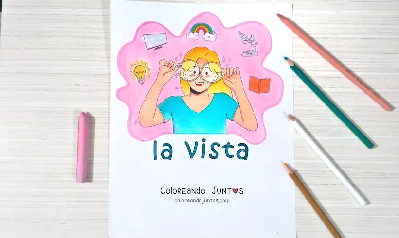 Drawing of the sense of sight colored by Coloring Together