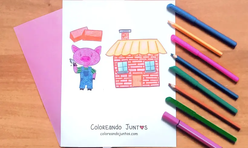 Drawing of one of the three little pigs colored by Coloring Together