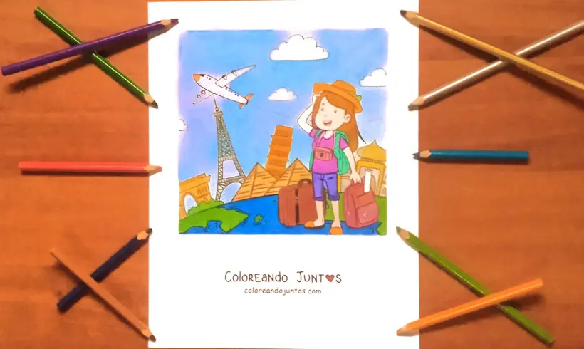 A travel drawing colored by Coloring Together