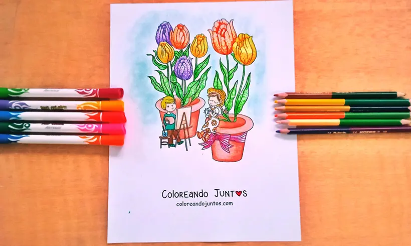 Picture of a tulip colored by Coloring Together