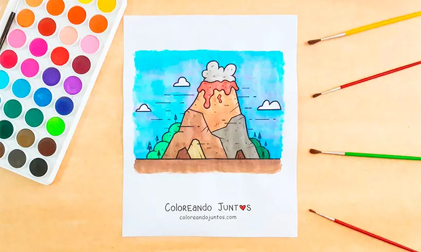 Volcano drawing colored by Coloring Together