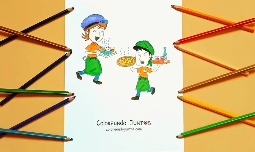 Drawing of waiters colored by Coloring Together