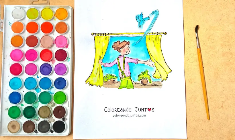 Drawing of a girl waking up colored by Coloring Together