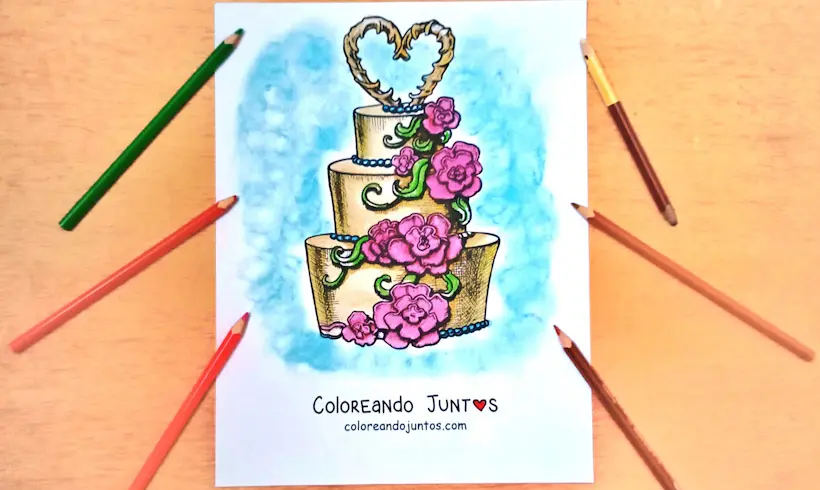 Wedding cake drawing colored by Coloring Together