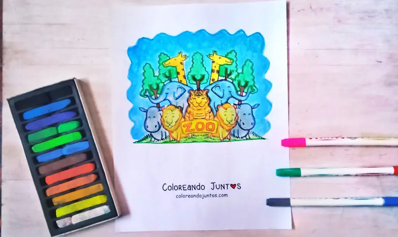 Drawing of a Zoo colored by Coloring Together