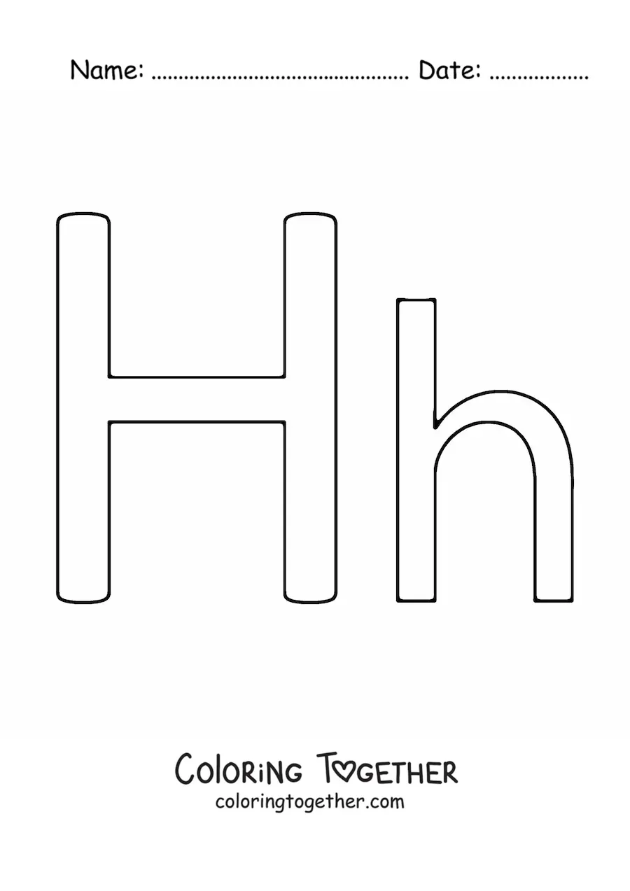 Coloring page of the easy uppercase and lowercase letter h