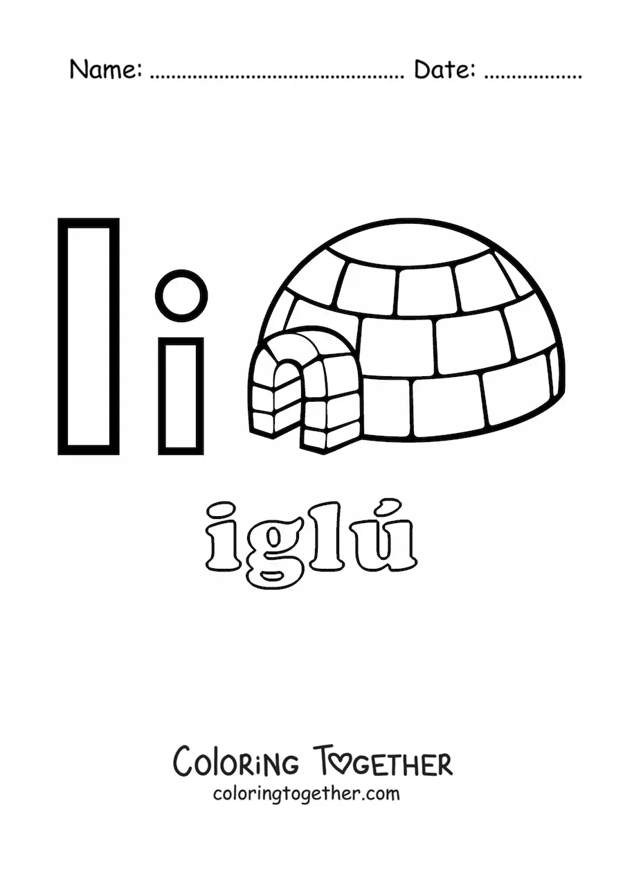 Coloring page of i is for igloo