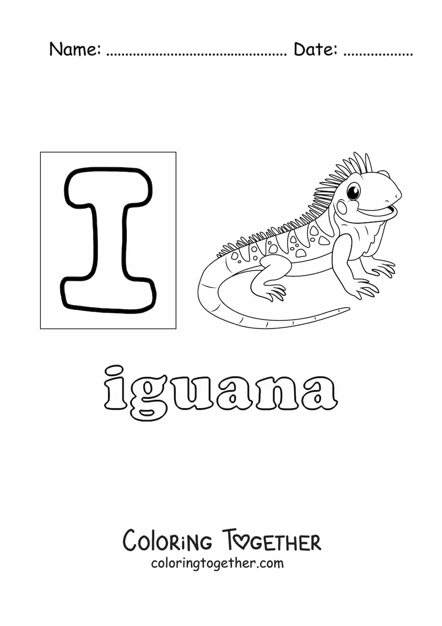 Coloring page of i is for iguana