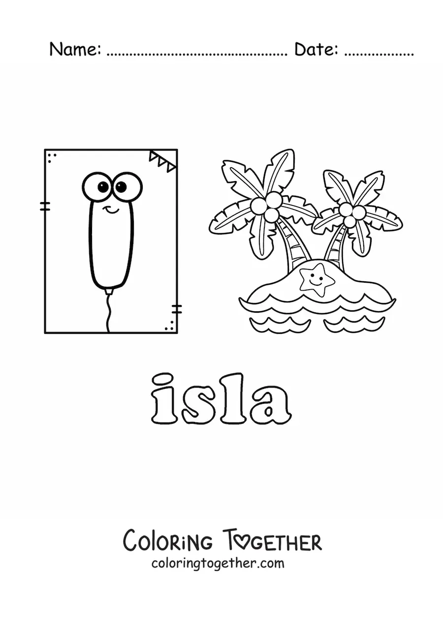 Coloring page of i is for island