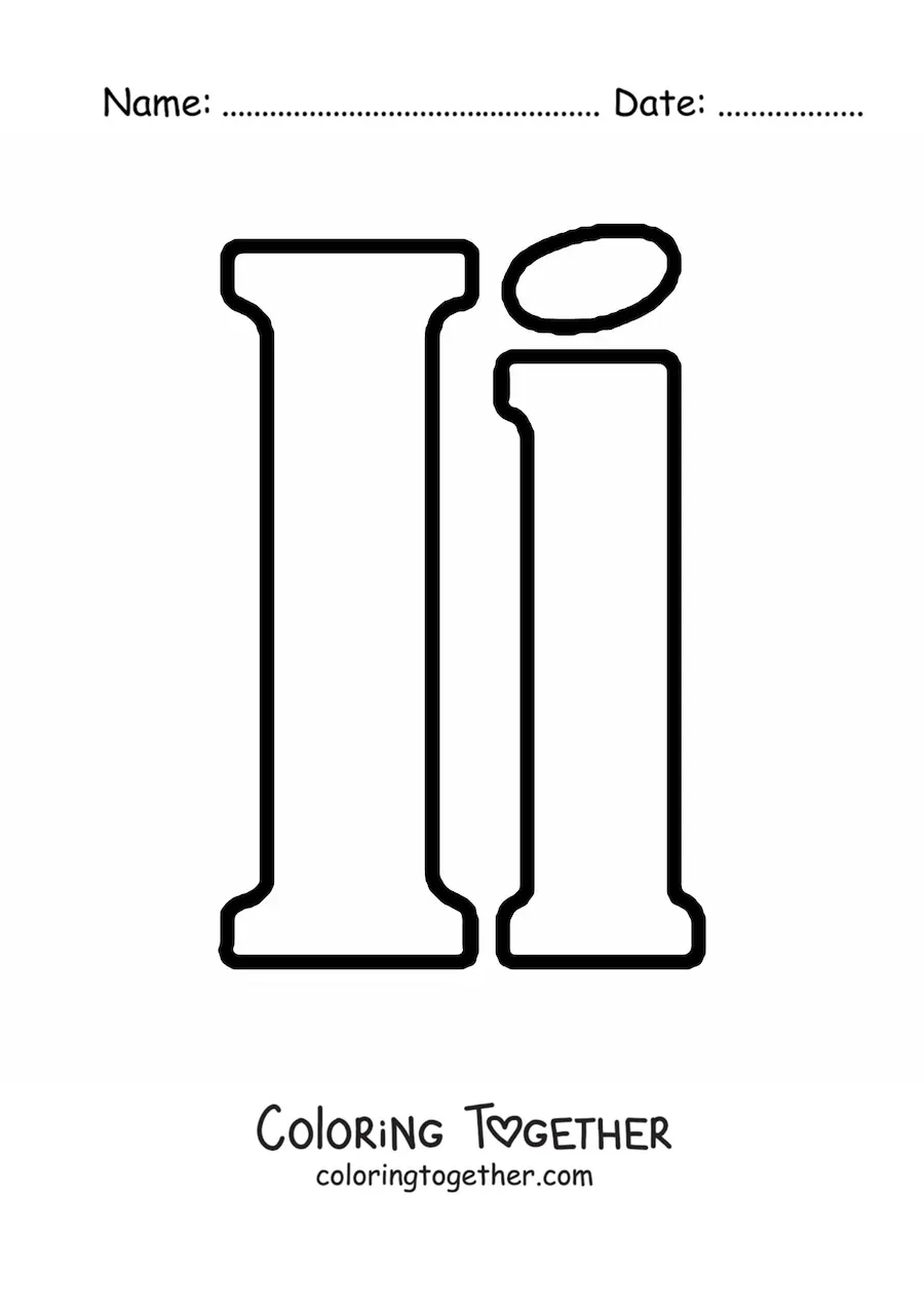 Coloring page of the big uppercase and lowercase letter i