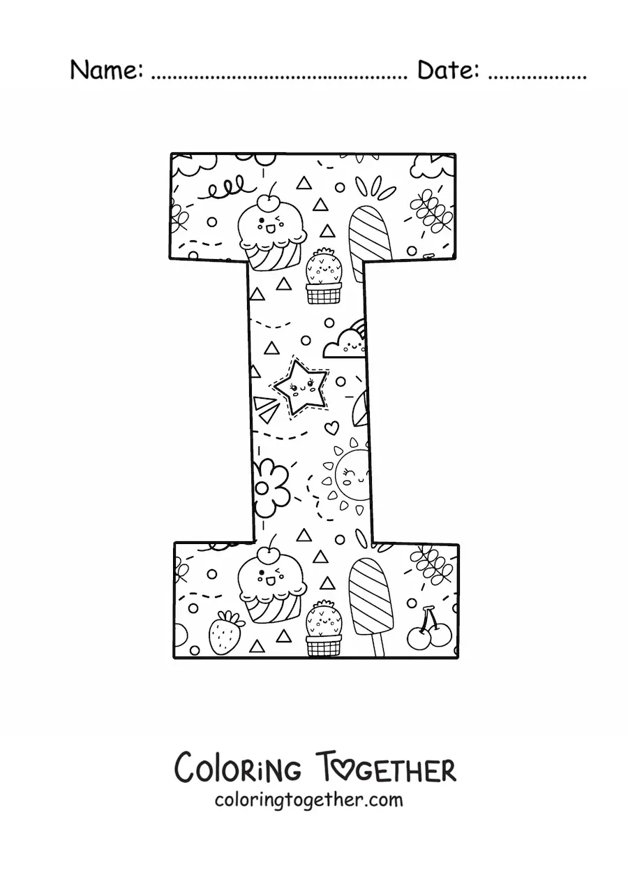 Coloring page of the cartoon letter i