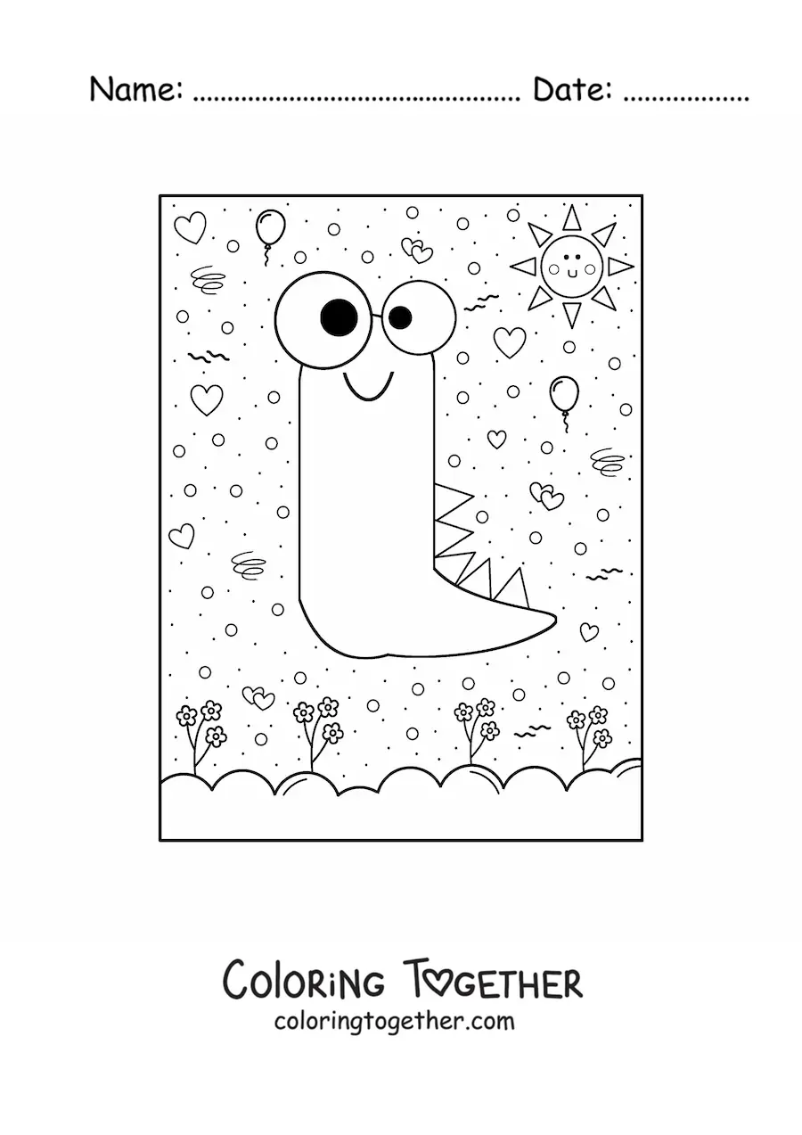 Coloring page of the cartoon letter i shaped like a monster