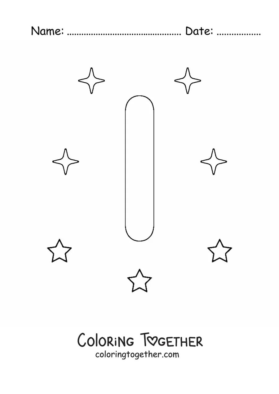 Coloring page of the capital letter i with stars