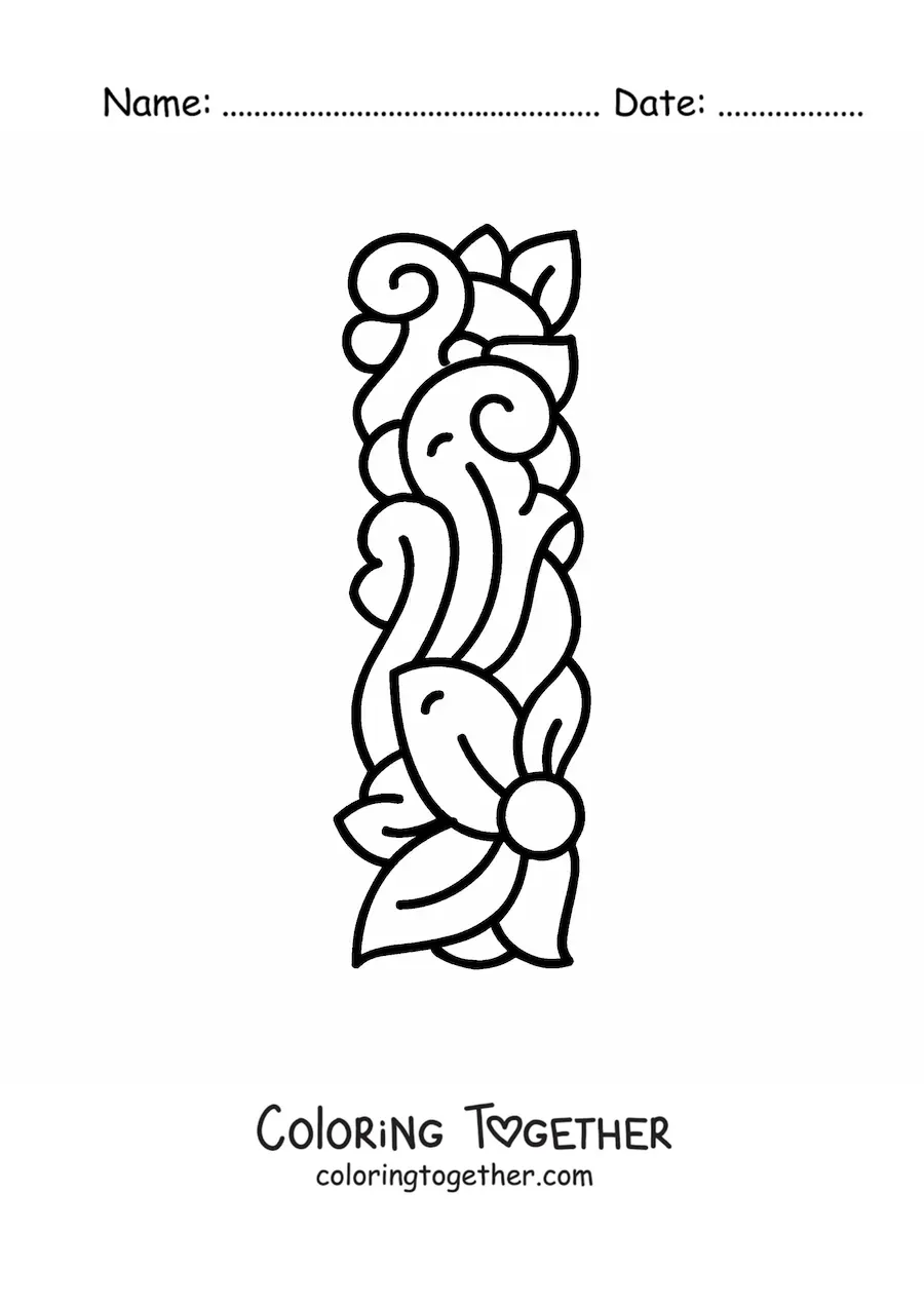 Coloring page of the decorated capital letter i