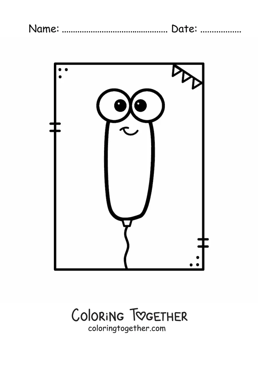 Coloring page of the animated letter i shaped like a balloon