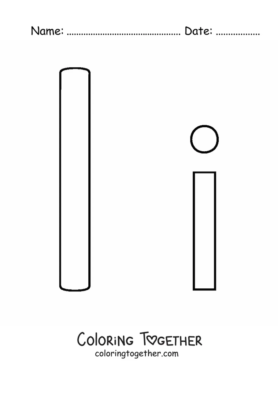 Coloring page of the easy uppercase and lowercase letter i