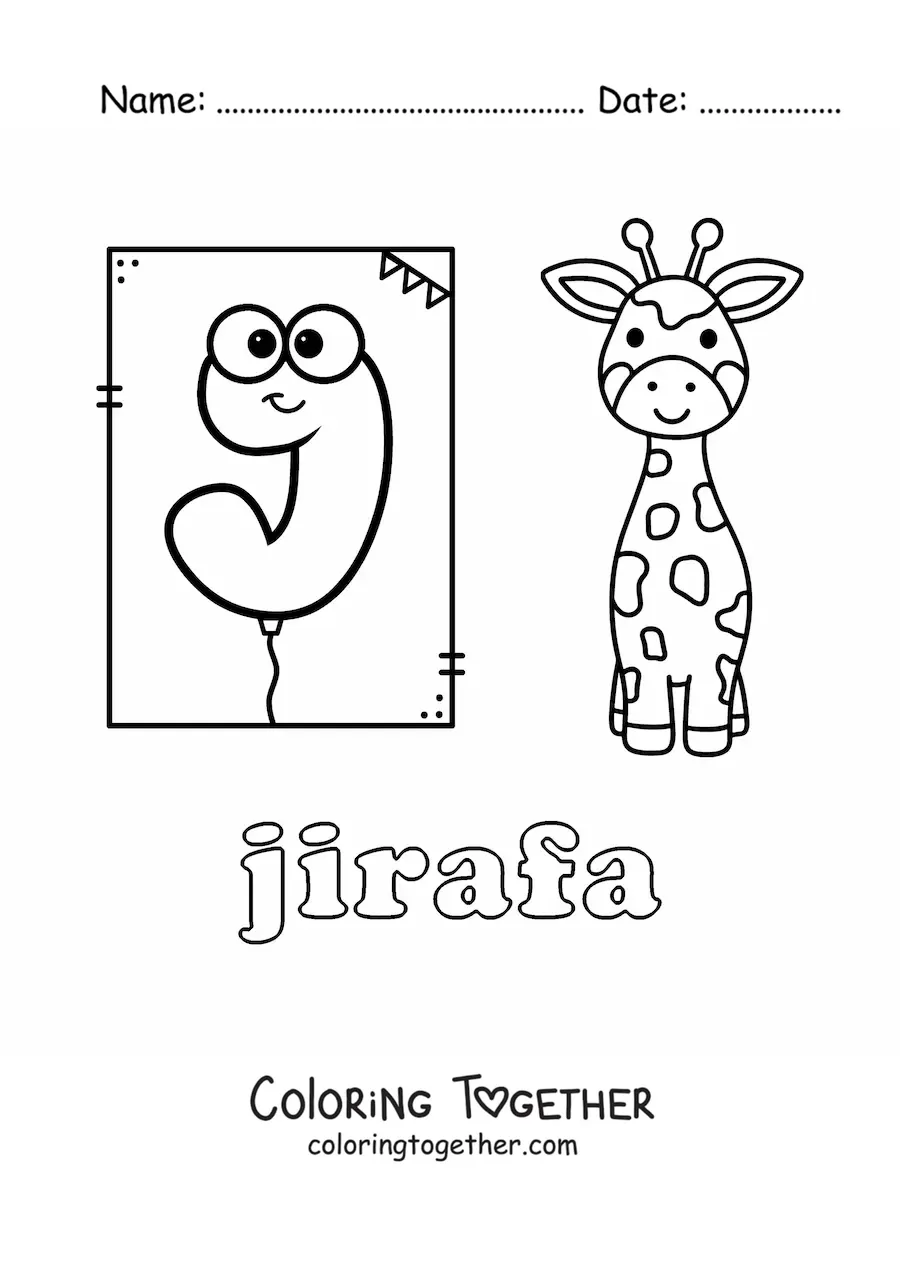 Coloring page of j is for giraffe