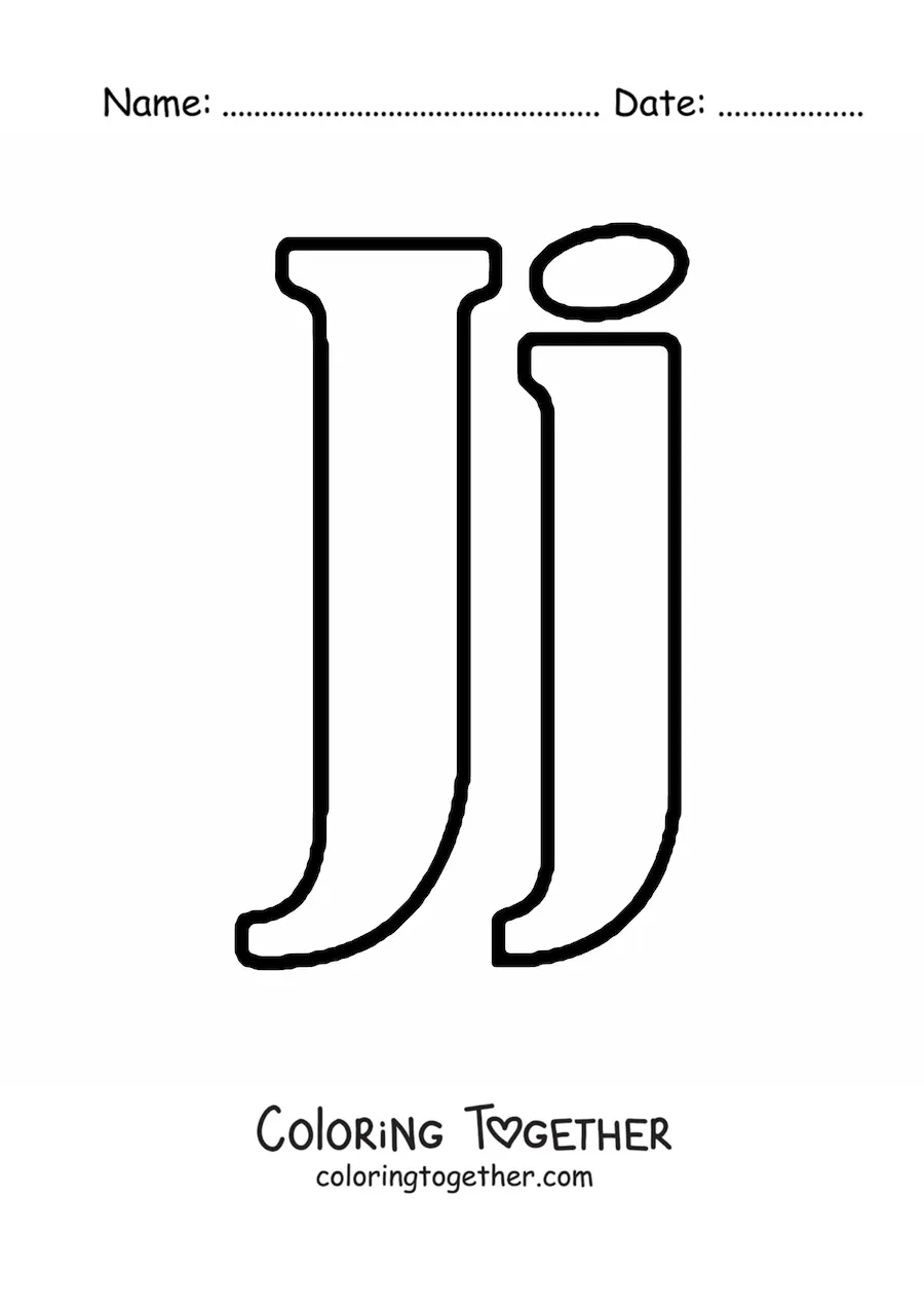 Coloring page of the big uppercase and lowercase letter j