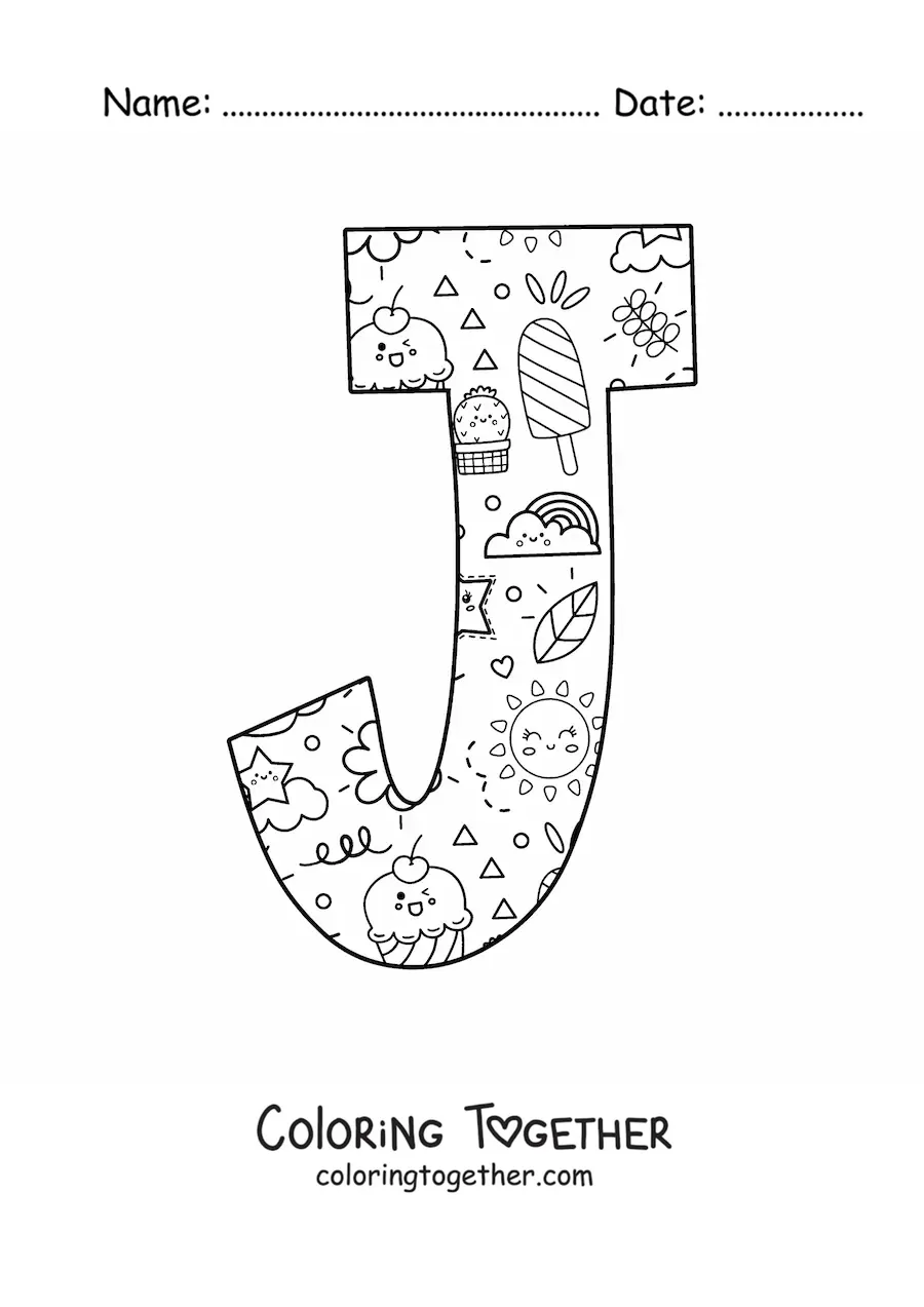 Coloring page of the cartoon letter j