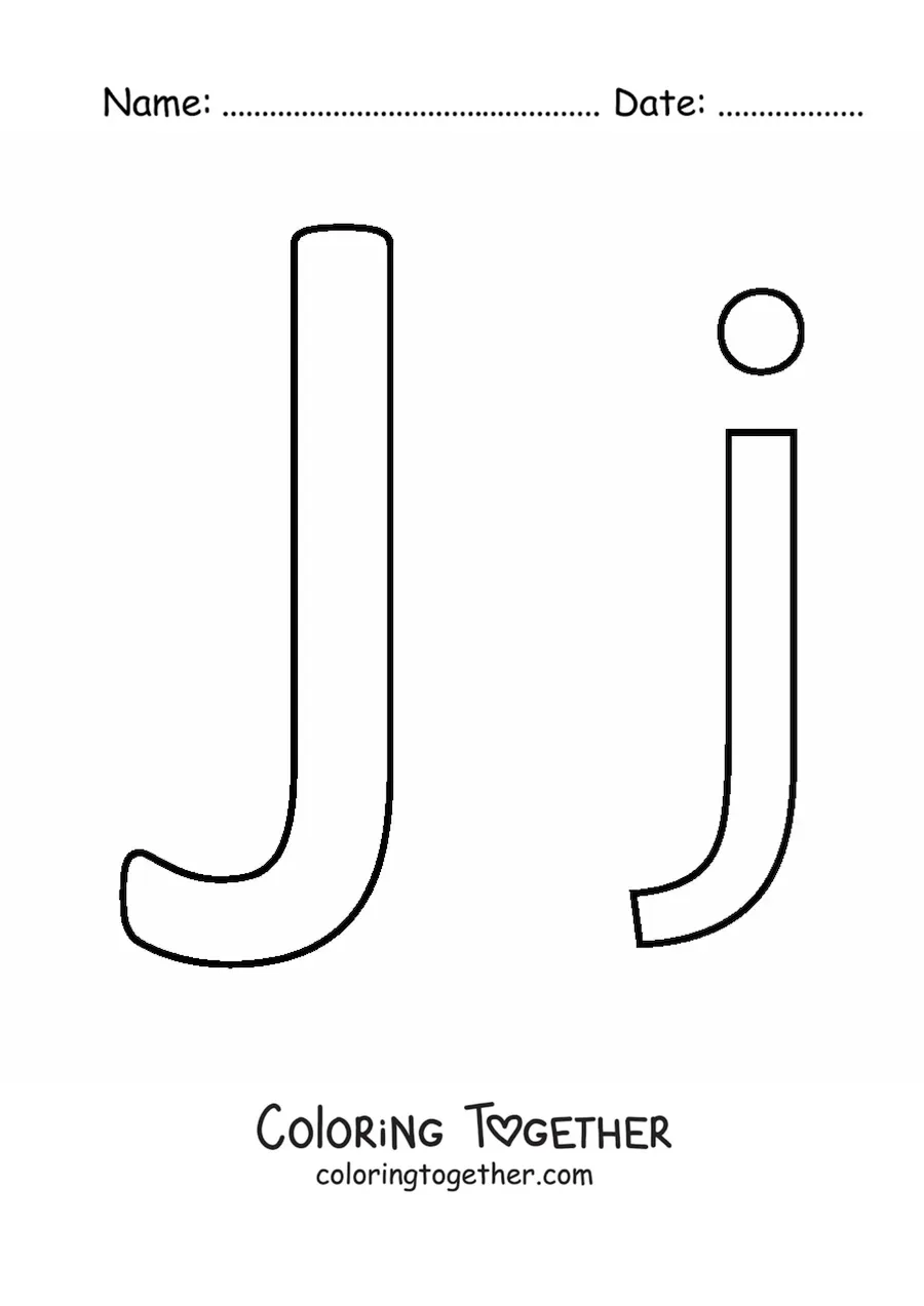 Coloring page of the easy uppercase and lowercase letter j