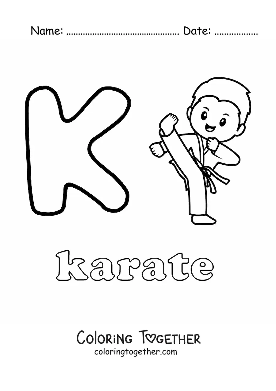 Coloring page of k is for karate