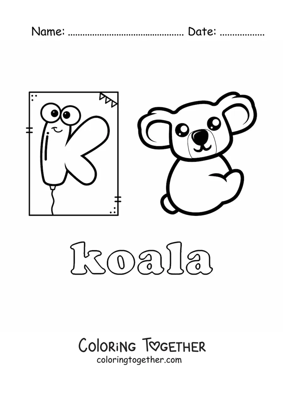 Coloring page of k is for koala