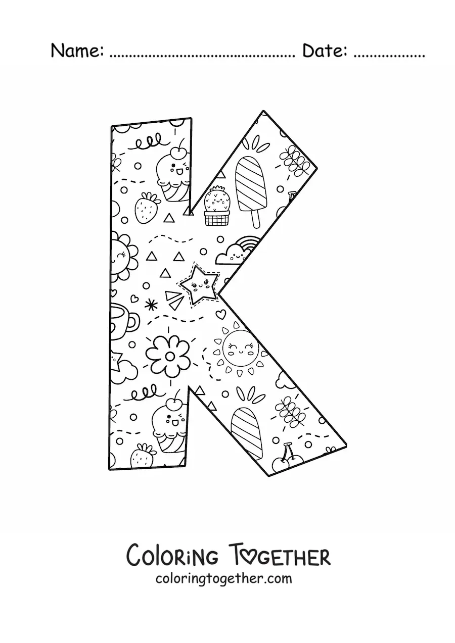 Coloring page of the cartoon letter k