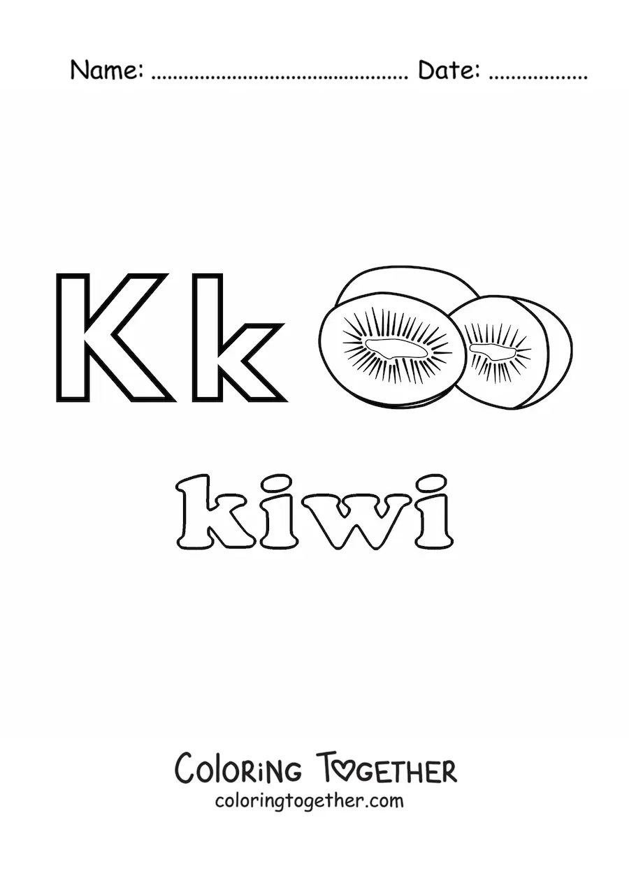 Coloring page of k is for kiwi