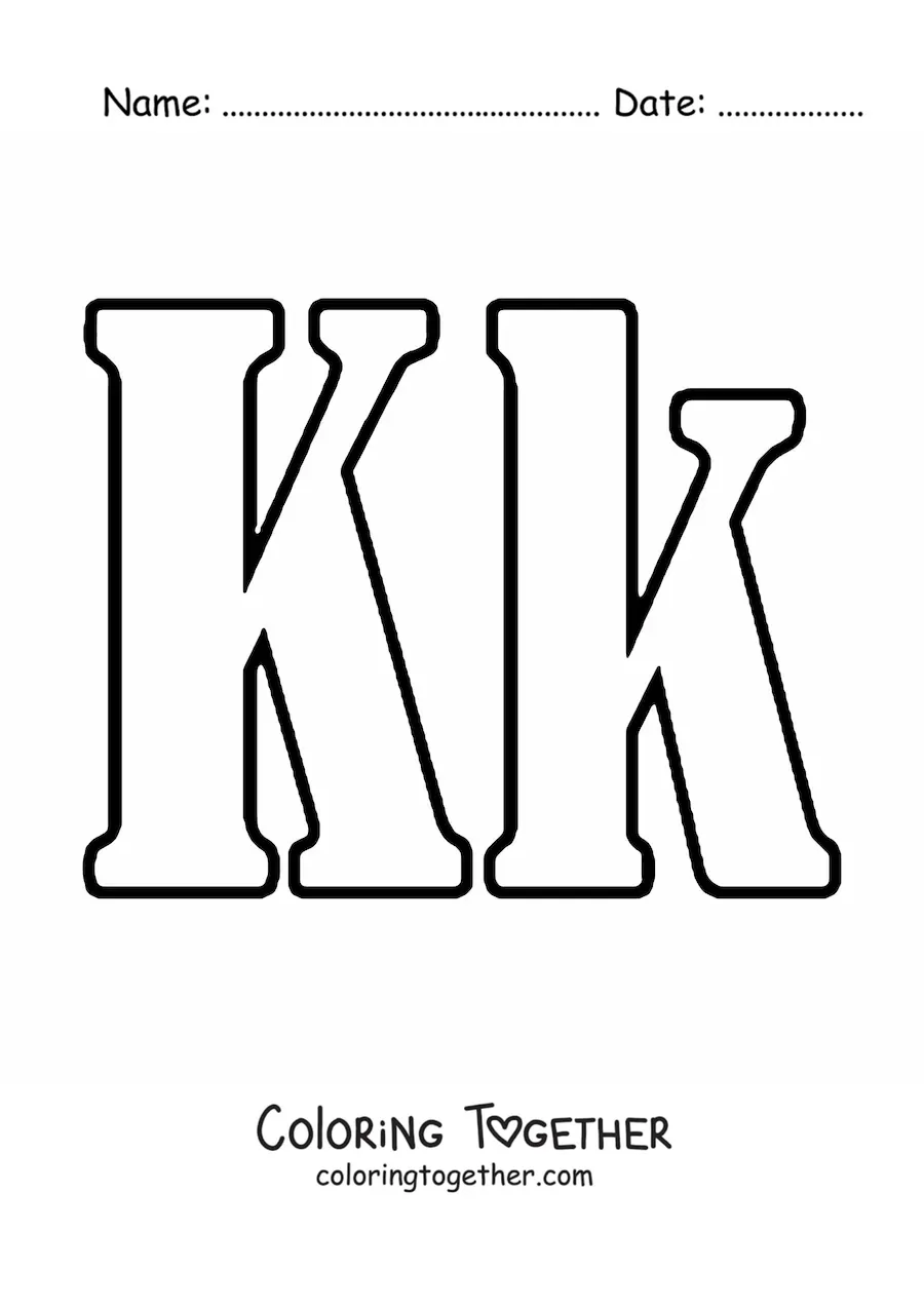 Coloring page of the big uppercase and lowercase letter k