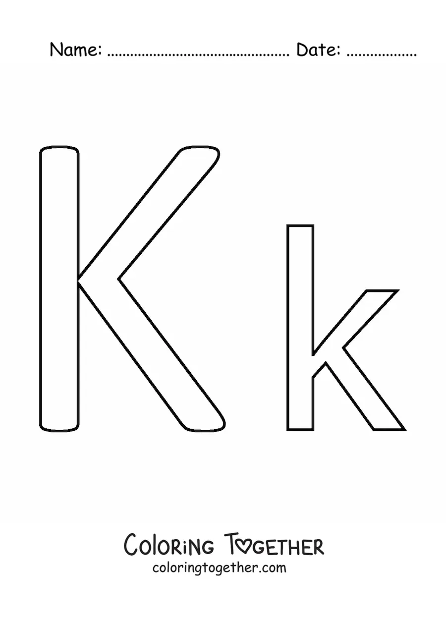 Coloring page of the easy uppercase and lowercase letter k