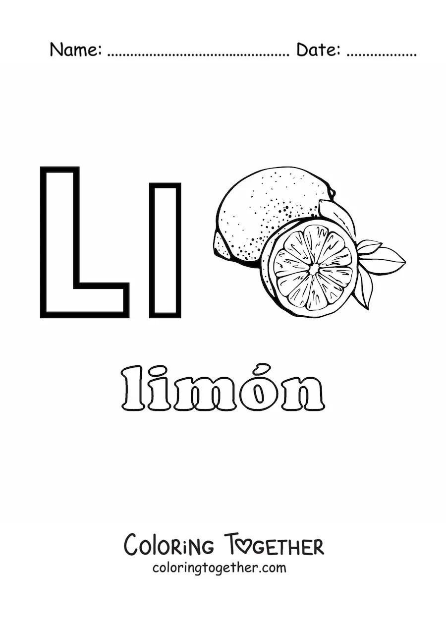 Coloring page of l is for lemon