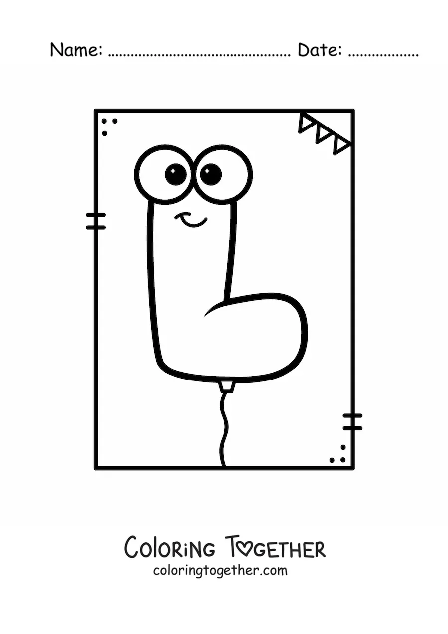 Coloring page of the animated letter l shaped like a balloon